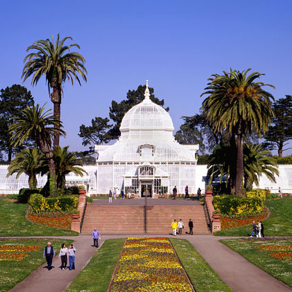 Conservatory of flowers entrance and garden