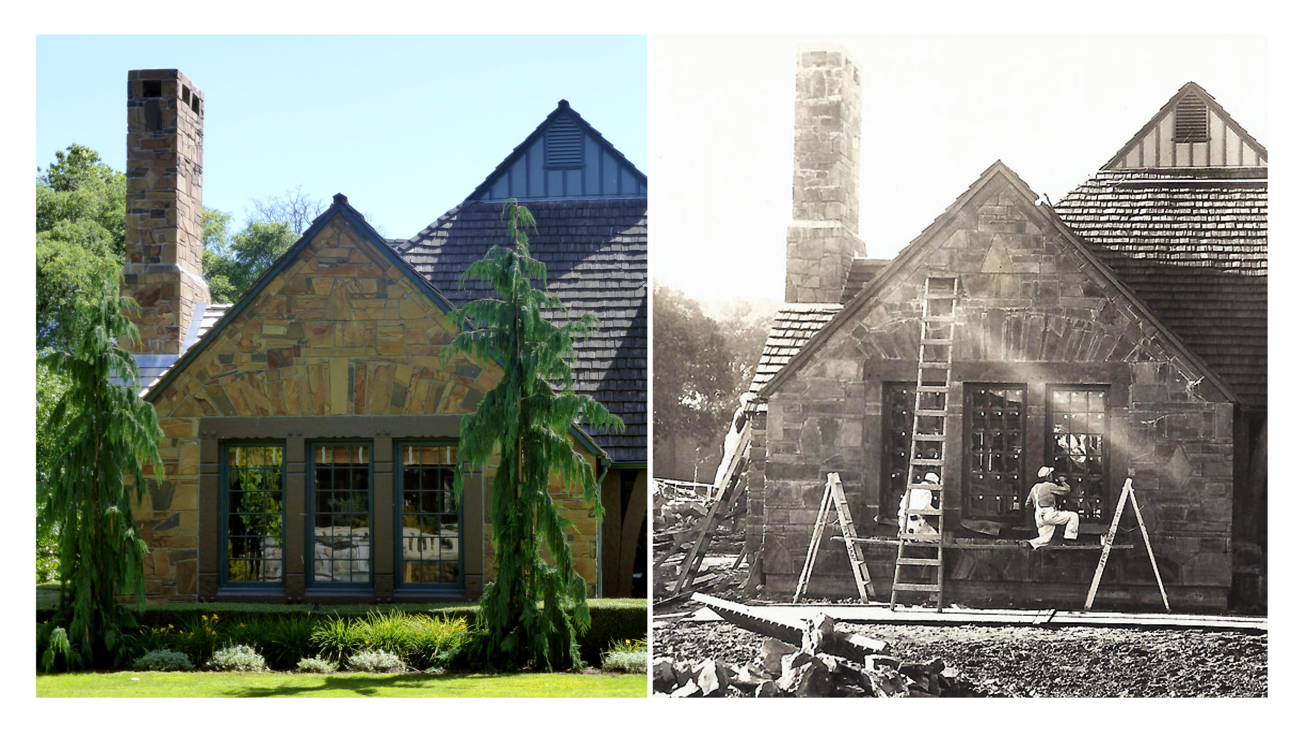 An exterior collage of the Foresters Building - historic and current.