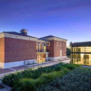 Image of the Clark Library at twilight