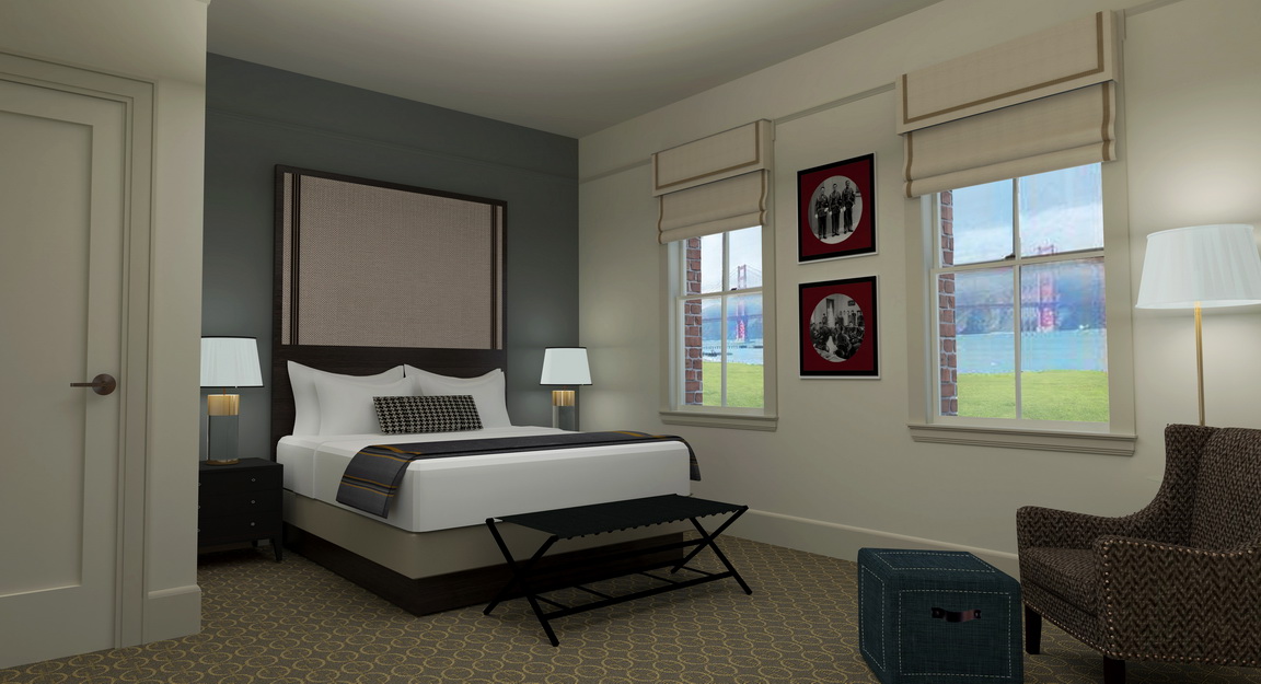 Rendering of a guest room in Lodge at the Presidio